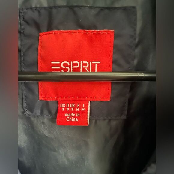 Esprit Navy Long Line Quilted Spring Jacket Zipped in Hood Sz S - Picture 5 of 8